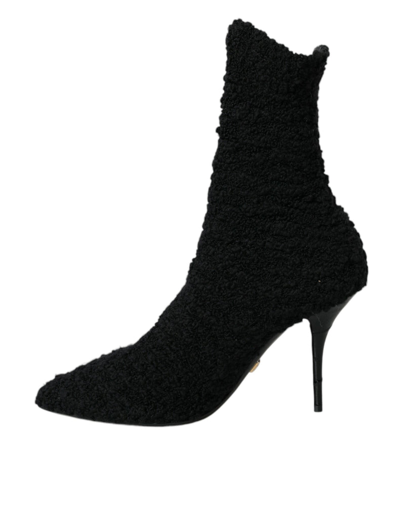 Dolce & Gabbana Black Suede Leather Ankle Heels Boots Shoes