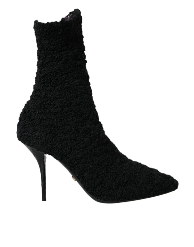 Dolce & Gabbana Black Suede Leather Ankle Heels Boots Shoes