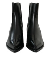 Dolce & Gabbana Black Leather Mid Calf Flats Boots Shoes