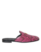 Dolce & Gabbana Fuchsia Python Logo Mule Flat Sandals Shoes