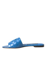 Dolce & Gabbana Cobalt Blue Leather Cut Out Logo Sandals Shoes