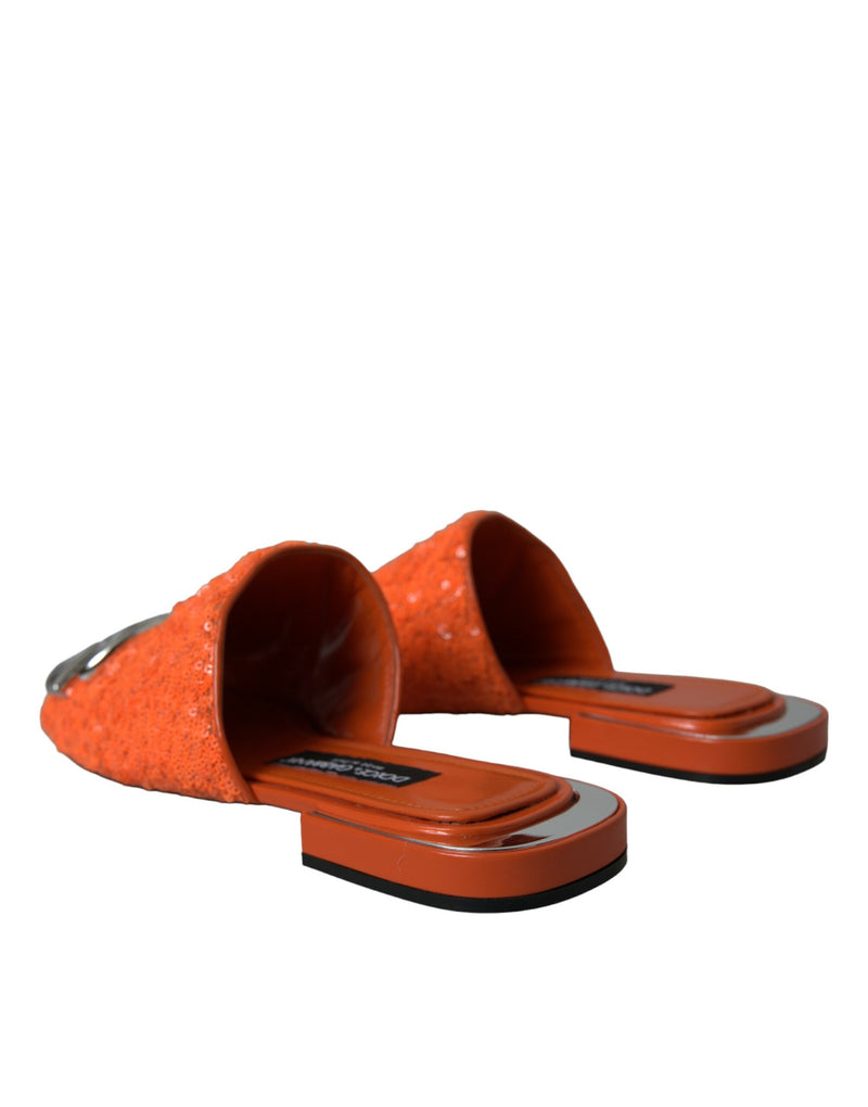 Dolce & Gabbana Orange Sequin Logo Slides Sandals Shoes