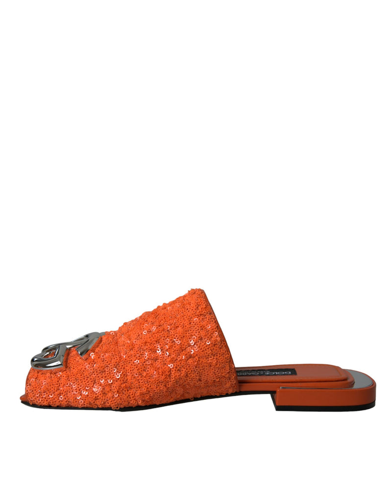 Dolce & Gabbana Orange Sequin Logo Slides Sandals Shoes