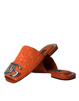 Dolce & Gabbana Orange Sequin Logo Slides Sandals Shoes