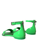 Dolce & Gabbana Neon Green Crystal Ankle Strap Sandals Shoes