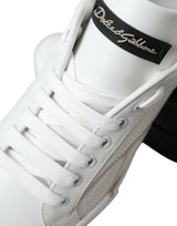 Dolce & Gabbana White Black Portofino Low Top Leather Sneakers Shoes