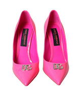 Dolce & Gabbana Neon Pink Leather Logo Pumps Heels Shoes