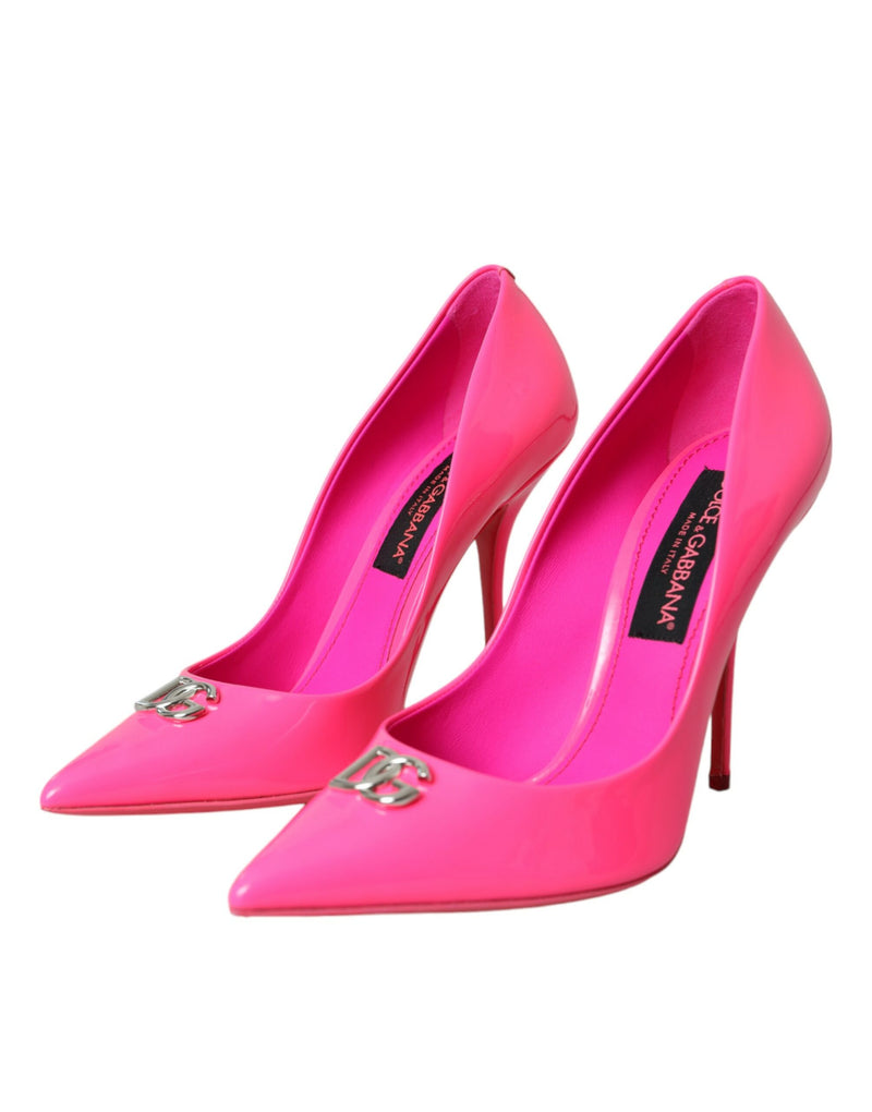 Dolce & Gabbana Neon Pink Leather Logo Pumps Heels Shoes