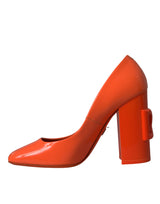 Dolce & Gabbana Orange Patent Leather Logo Heels Pumps Shoes