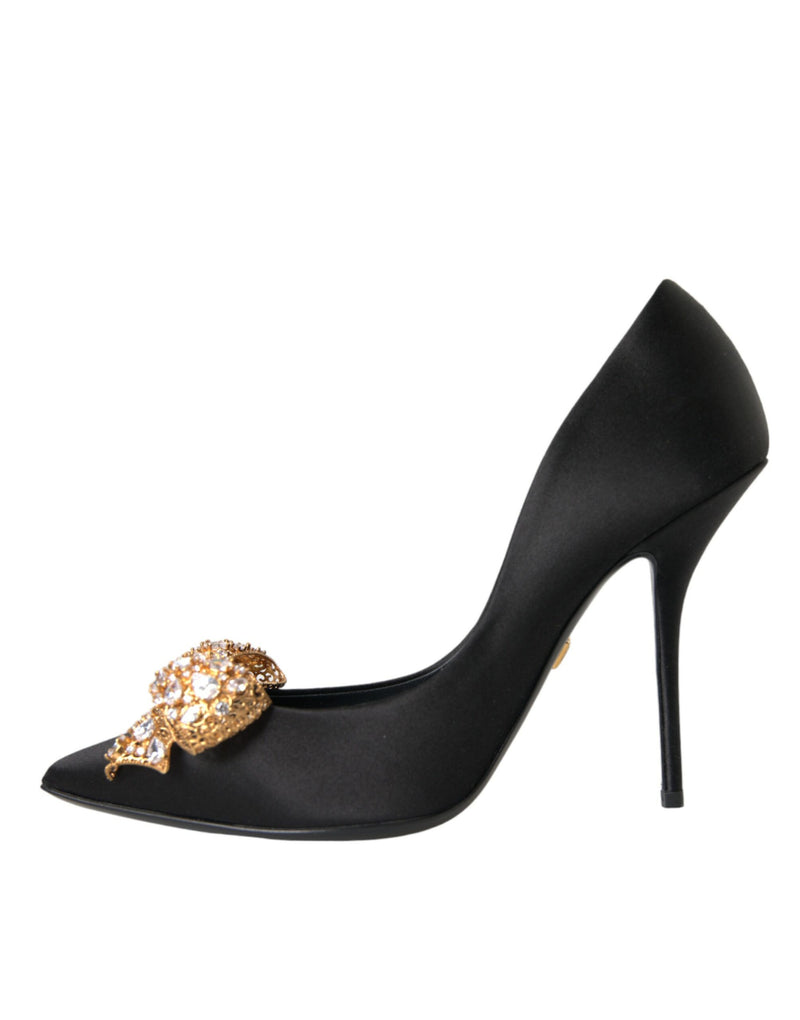 Dolce & Gabbana Black Satin Bow Embellished Heels Pumps Shoes