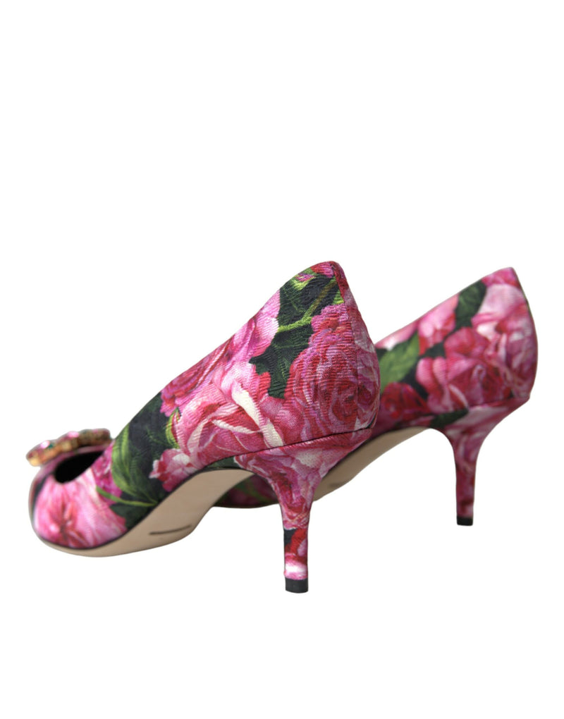 Dolce & Gabbana Multicolor Floral Brocade Crystal Heels Pumps Shoes