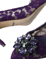 Dolce & Gabbana Purple Taormina Lace Crystal Heel Pumps Shoes