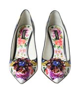 Dolce & Gabbana Multicolor Floral Leather Crystal Heels Pumps Shoes