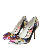 Dolce & Gabbana Multicolor Floral Leather Crystal Heels Pumps Shoes