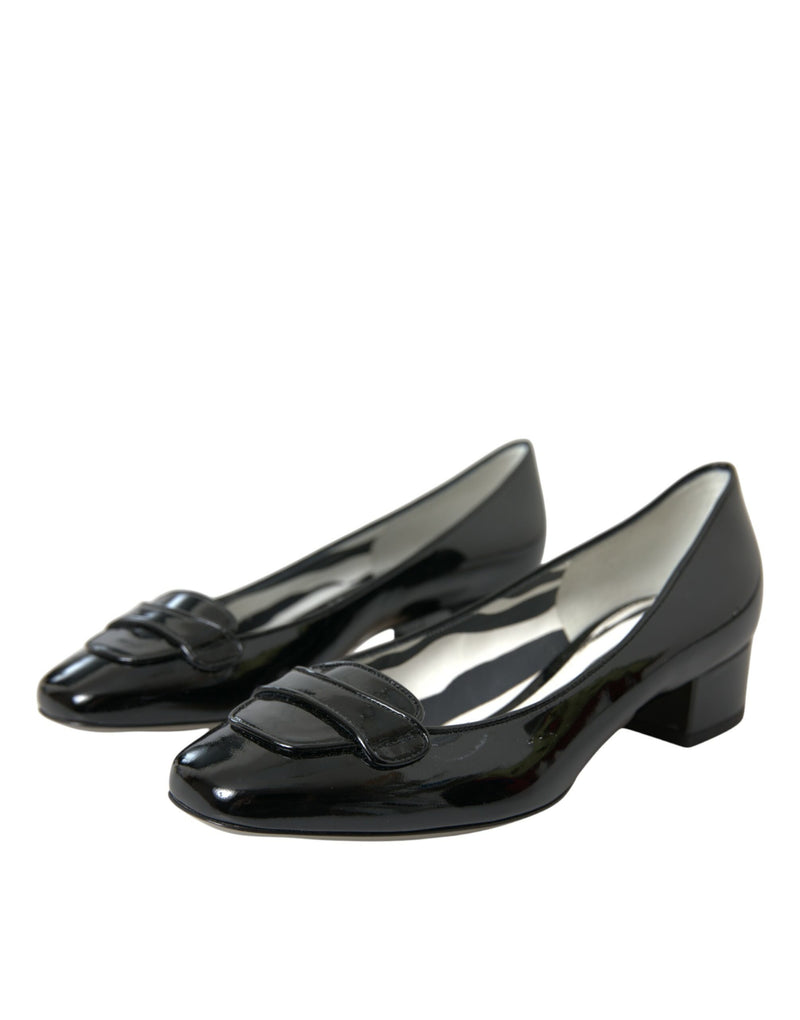 Dolce & Gabbana Black Patent Leather Block Heels Pumps Shoes