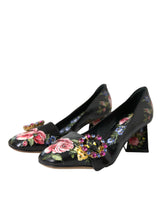 Dolce & Gabbana Black Floral Crystals Leather Pumps Shoes