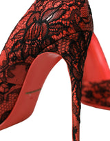 Dolce & Gabbana Orange Black Lace Leather Heels Pumps Shoes