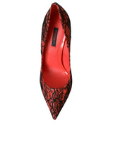 Dolce & Gabbana Orange Black Lace Leather Heels Pumps Shoes