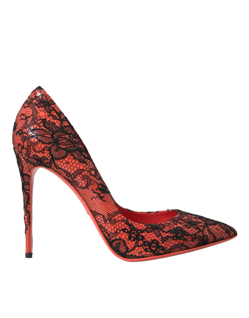 Dolce & Gabbana Orange Black Lace Leather Heels Pumps Shoes