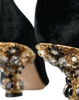 Dolce & Gabbana Black Velvet Embellished Heels Pumps Shoes