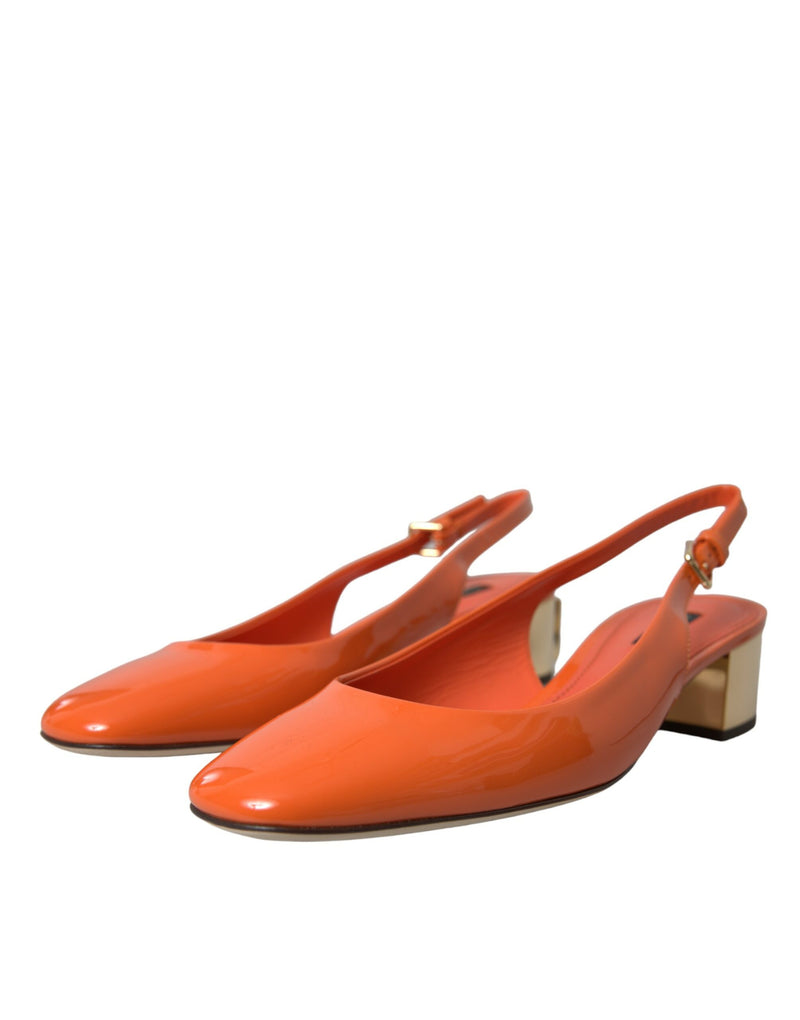 Dolce & Gabbana Orange Embellished Leather Slingback Shoes