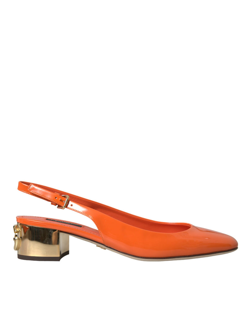 Dolce & Gabbana Orange Embellished Leather Slingback Shoes