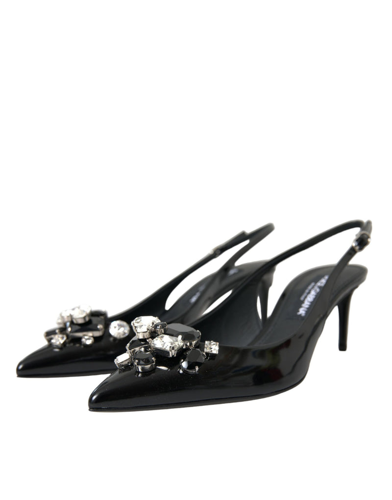 Dolce & Gabbana Black Patent Leather Crystal Slingback Shoes