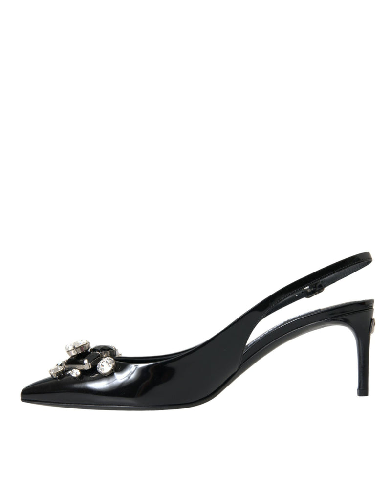 Dolce & Gabbana Black Patent Leather Crystal Slingback Shoes