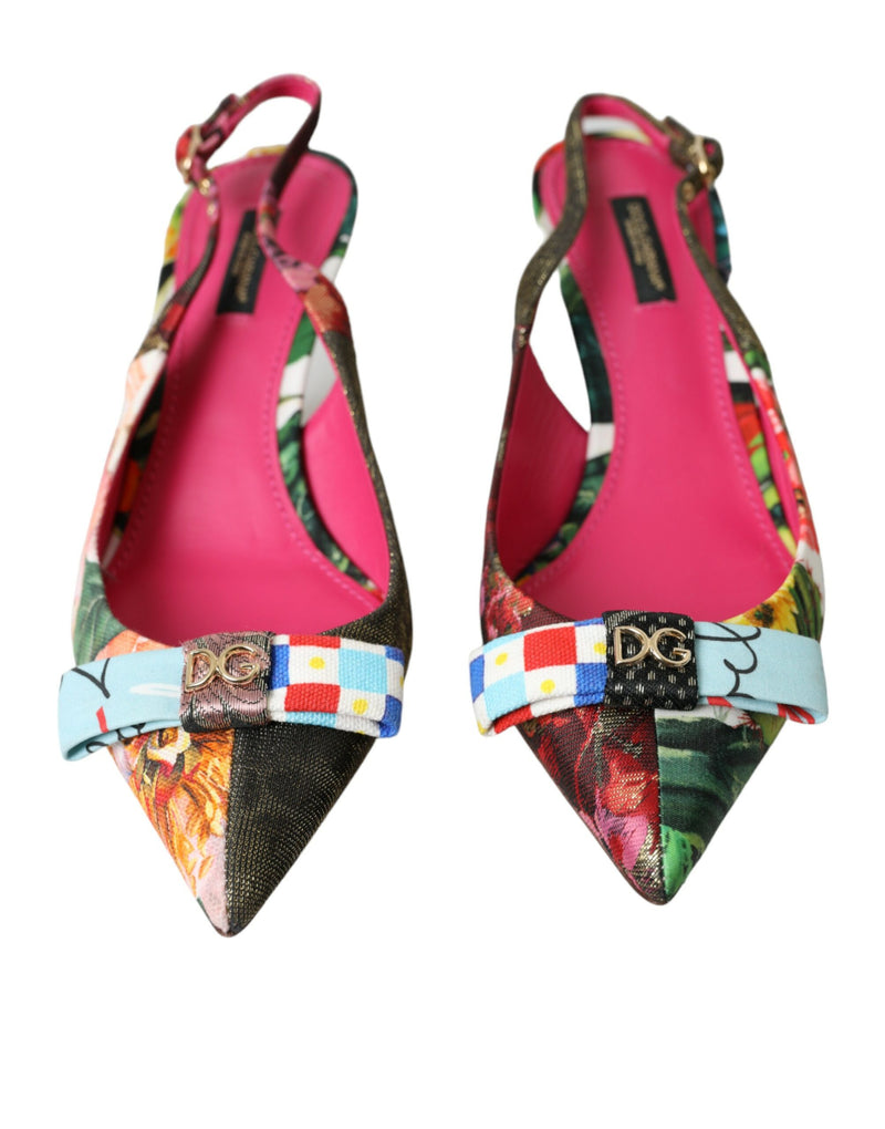 Dolce & Gabbana Multicolor Floral Patchwork Slingbacks Shoes