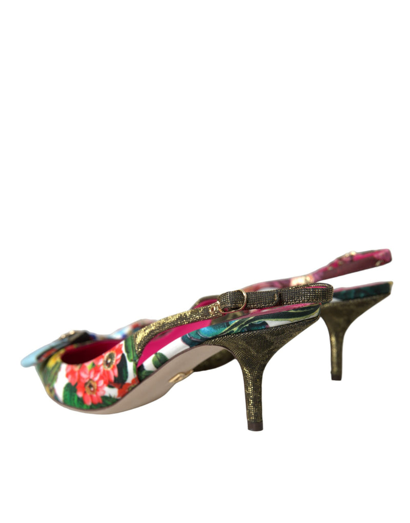 Dolce & Gabbana Multicolor Floral Patchwork Slingbacks Shoes