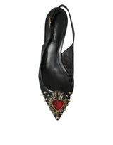 Dolce & Gabbana Black Mesh Embellished Heel Slingbacks Shoes