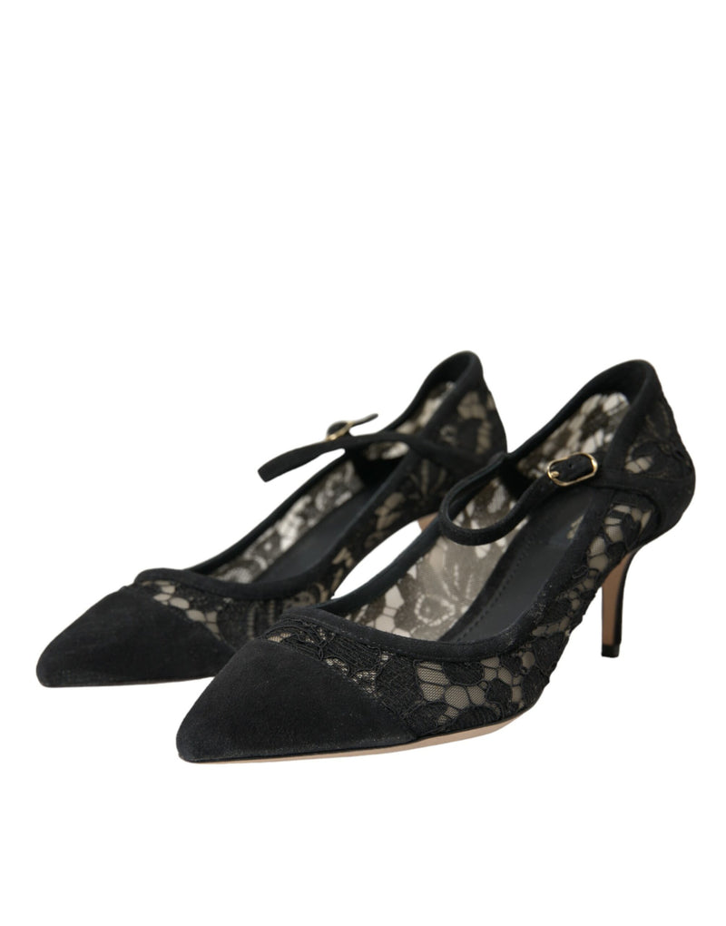 Dolce & Gabbana Black Taormina Lace Mary Janes Pumps Shoes