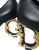 Dolce & Gabbana Black Leather Logo Heels Mary Janes Pumps Shoes