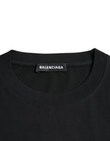 Balenciaga Black Cotton Logo Print Crew Neck Short Sleeves T-shirt