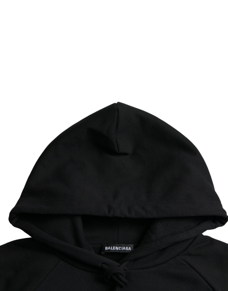 Balenciaga Black Cotton Logo Hooded Pullover Sweatshirt Sweater