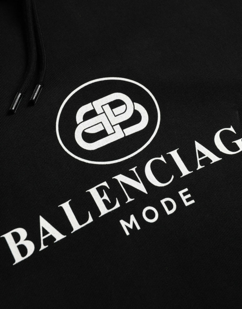 Balenciaga Black Cotton Logo Hooded Pullover Sweatshirt Sweater