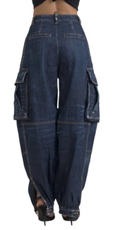 Dsquared² Blue High Waist Cotton Cargo Baggy Denim Jeans