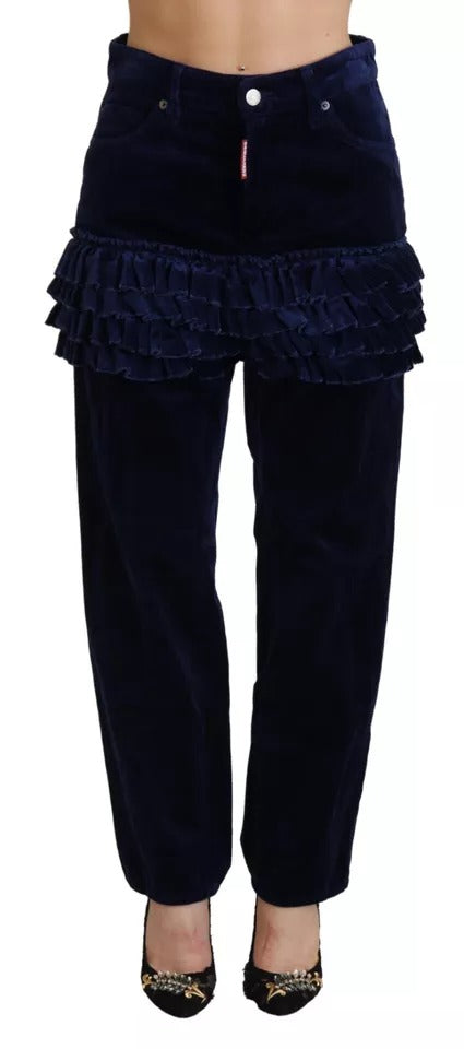 Dsquared² Blue Ruffles HighWaist Cotton Denim Boston Fit Pants