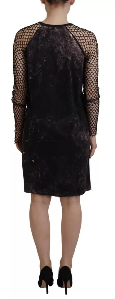 Dsquared² Black Tie Dye Mesh Long Sleeves Cotton Shift Dress