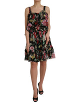 Dolce & Gabbana Black Floral Silk A-line Sleeveless Dress