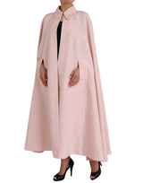 Dolce & Gabbana Light Pink Silk Long Maxi Cape Coat Jacket