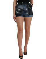 Dolce & Gabbana Blue Patchwork Cotton Denim Hot Pants Short