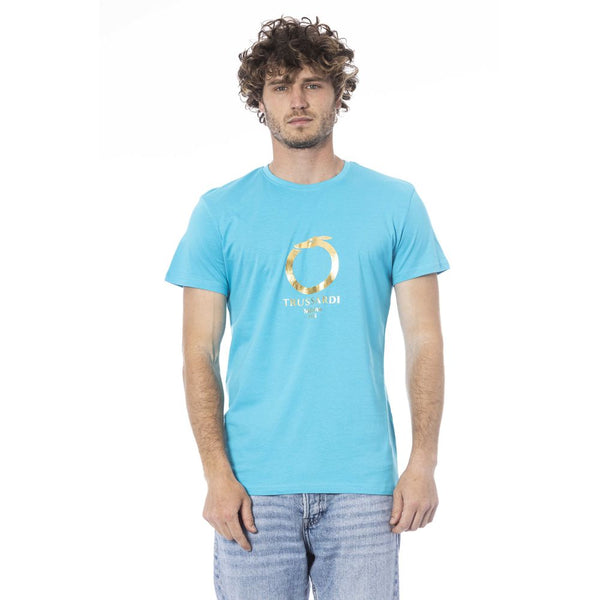 Trussardi Beachwear Light Blue Cotton Men T-Shirt