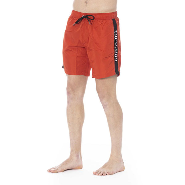 Trussardi Beachwear Red Polyester Men Swim Trunk