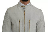 Dolce & Gabbana Leather White Biker Motorcycle Jacket