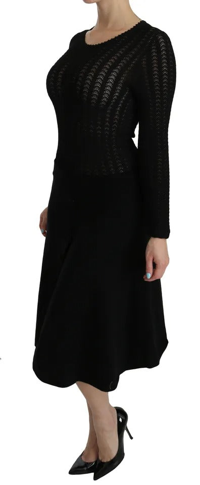 Dolce & Gabbana Black Cashmere Long Sleeve Sheath Midi Dress