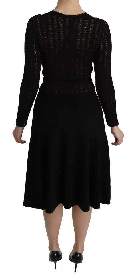 Dolce & Gabbana Black Cashmere Long Sleeve Sheath Midi Dress