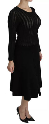 Dolce & Gabbana Black Cashmere Long Sleeve Sheath Midi Dress