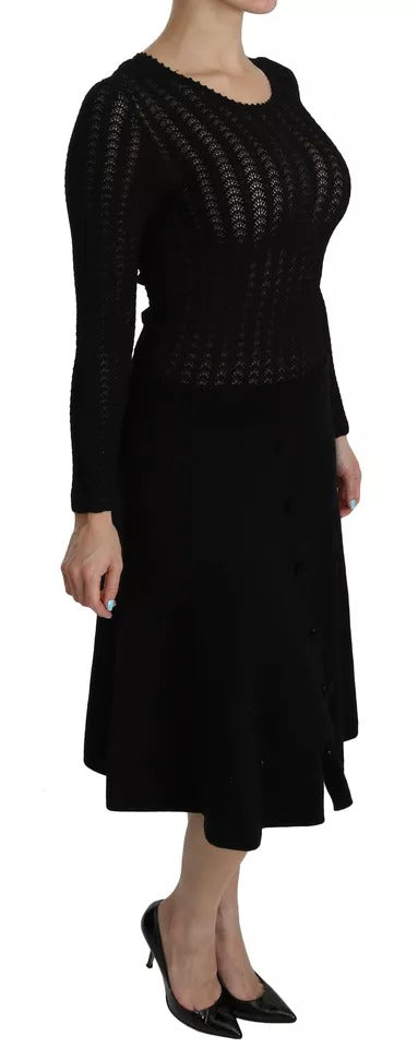 Dolce & Gabbana Black Cashmere Long Sleeve Sheath Midi Dress