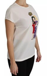 Dolce & Gabbana White #dgfamily Round Neck Crystal Crown Top